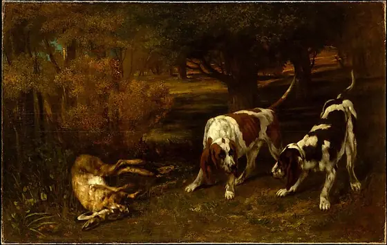 Hunting Dogs with Dead Hare, Gustave Courbet, 1857, oil on canvas