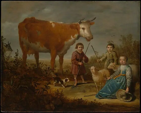 Children and a Cow, Aelbert Cuyp, 1635–39, oil on wood