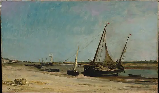 Boats on the Seacoast at Etaples, Charles-François Daubigny, 1871, oil on wood