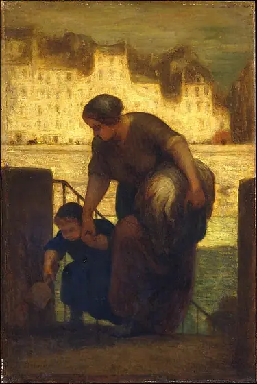 The Laundress, Honoré Daumier, 186[3?], oil on oak
