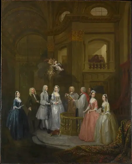 The Wedding of Stephen Beckingham and Mary Cox, William Hogarth, 1729, oil on canvas