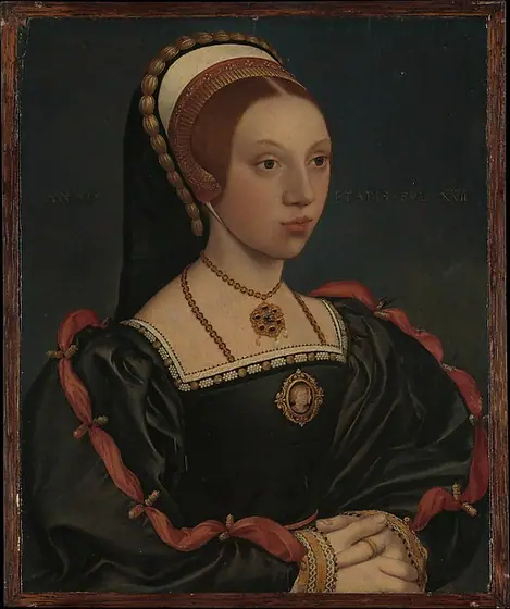 Portrait of a Young Woman, Hans Holbein the Younger, ca. 1540–45, oil and gold on oak