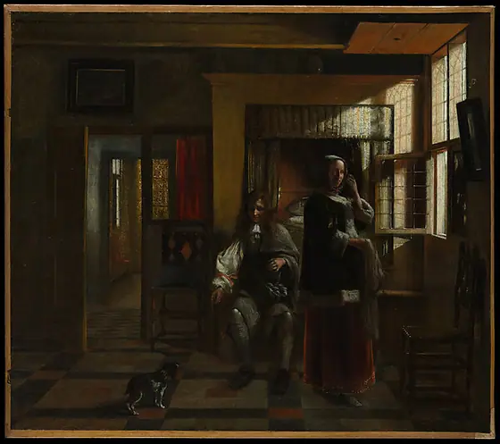 Interior with a Young Couple, Pieter de Hooch, probably ca. 1662–65, oil on canvas