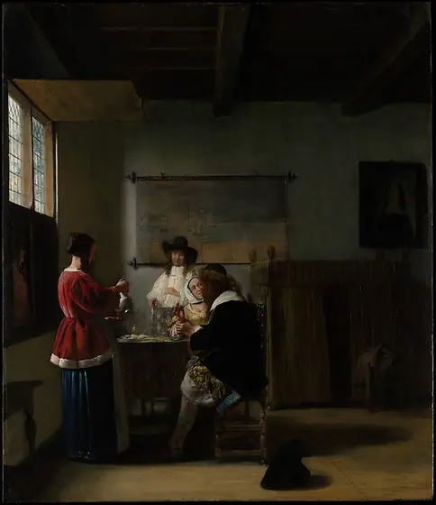 The Visit, Pieter de Hooch, ca. 1657, oil on wood