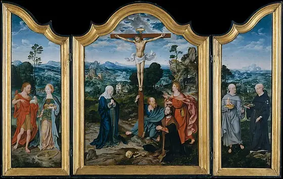 The Crucifixion with Saints and a Donor, Joos van Cleve, ca. 1520, oil on wood