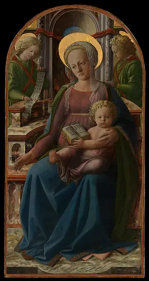 Madonna and Child Enthroned with Two Angels, Fra Filippo Lippi, ca. 1440, tempera and gold on wood, transferred from wood