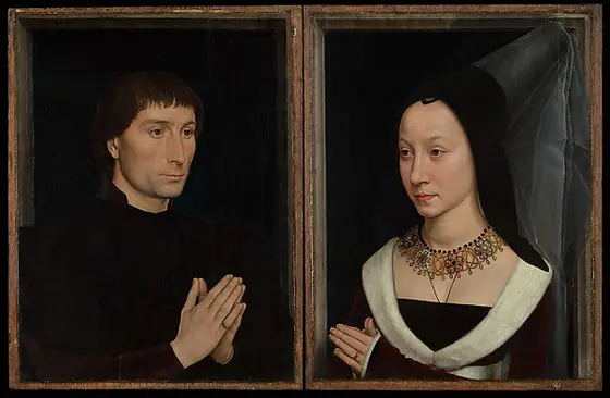 Tommaso di Folco Portinari (1428–1501); Maria Portinari (Maria Maddalena Baroncelli, born 1456), Hans Memling, ca. 1470, oil on oak