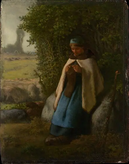 Shepherdess Seated on a Rock, Jean-François Millet, 1856, oil on wood