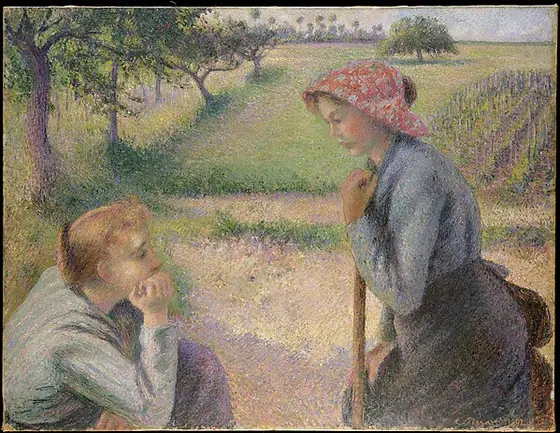 Two Young Peasant Women, Camille Pissarro, 1891–92, oil on canvas