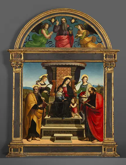 Madonna and Child Enthroned with Saints, Raphael, ca. 1504, oil and gold on wood