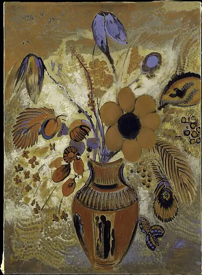 Etruscan Vase with Flowers, Odilon Redon, 1900–1910, tempera on canvas