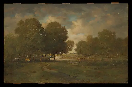 A River in a Meadow, Théodore Rousseau, ca. 1840, oil on wood