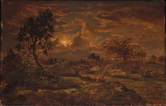 Sunset near Arbonne, Théodore Rousseau, ca. 1860–65, oil on wood