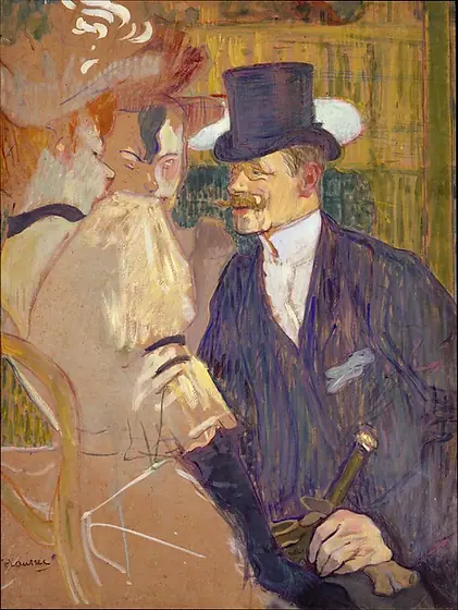 The Englishman (William Tom Warrener, 1861–1934) at the Moulin Rouge, Henri de Toulouse-Lautrec, 1892, oil on cardboard