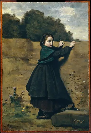 The Curious Little Girl, Camille Corot, 1860–64, oil on cardboard, laid down on wood