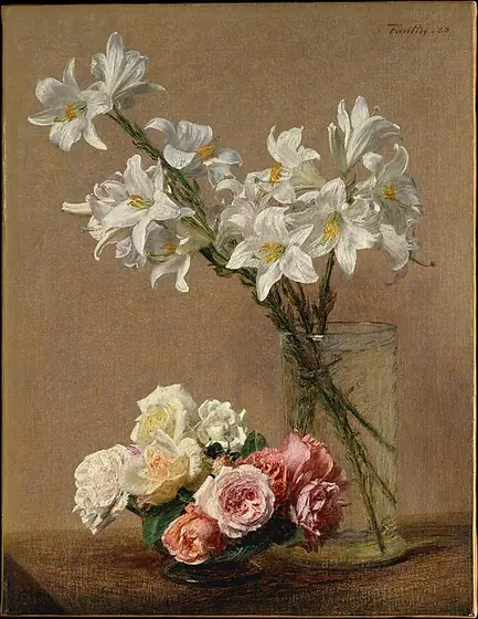 Roses and Lilies, Henri Fantin-Latour, 1888, oil on canvas