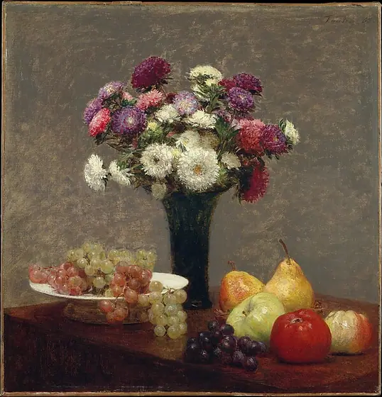 Asters and Fruit on a Table, Henri Fantin-Latour, 1868, oil on canvas