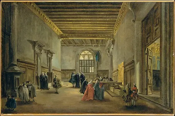 The Antechamber of the Sala del Maggior Consiglio, Francesco Guardi, ca. 1765–68, oil on canvas