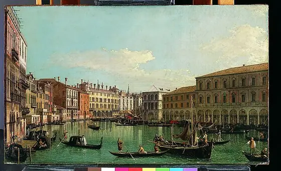 The Grand Canal, Venice, Looking South toward the Rialto Bridge, Canaletto, 1730s, oil on canvas