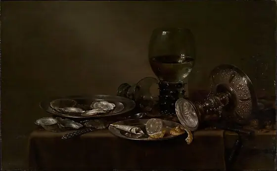 Still Life with Oysters, a Silver Tazza, and Glassware, Willem Claesz Heda, 1635, oil on wood