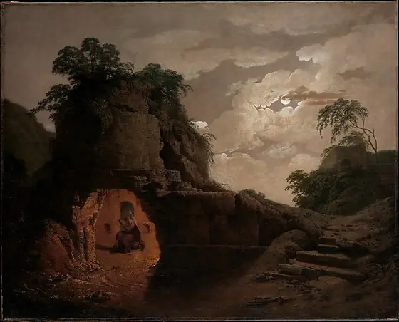 Virgil's Tomb by Moonlight, with Silius Italicus Declaiming, Joseph Wright of Derby, 1779, oil on canvas