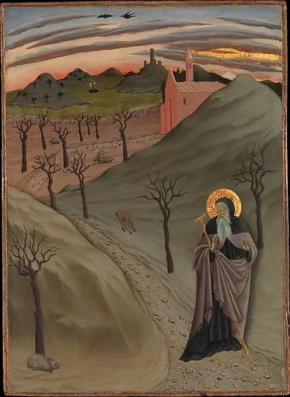 Saint Anthony the Abbot in the Wilderness, Sano di Pietro, ca. 1440, tempera and gold on wood