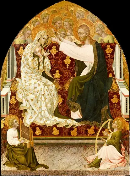 Coronation of the Virgin, Giovanni di Paolo, ca. 1455, tempera on wood, gold ground