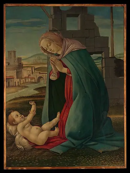 Madonna Adoring the Child, Sandro Botticelli, ca. 1490–95, tempera and gold on wood