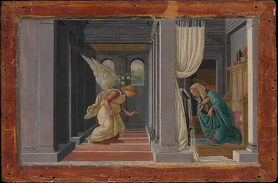The Annunciation, Sandro Botticelli, ca. 1490, tempera and gold on wood