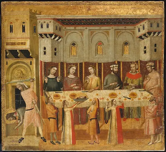 The Feast of Herod and the Beheading of the Baptist, Giovanni Baronzio, ca. 1330–35, tempera on wood, gold ground, and silver