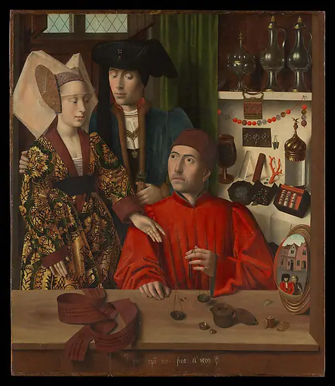 A Goldsmith in his Shop, Petrus Christus, 1449, oil on oak panel