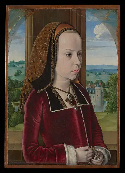 Margaret of Austria, Jean Hey,, ca. 1490, oil on oak panel