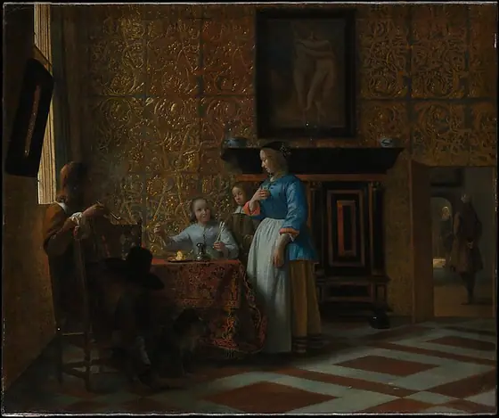 Leisure Time in an Elegant Setting, Pieter de Hooch, ca. 1663–65, oil on canvas