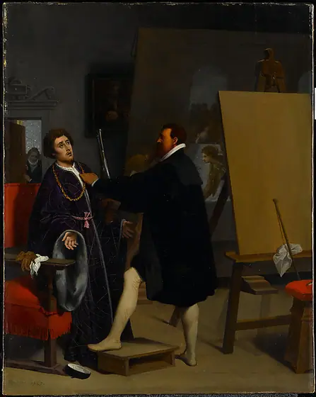 Aretino in the Studio of Tintoretto, Jean-Auguste-Dominique Ingres, 1848, oil on canvas