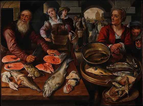 Fish Market, Joachim Beuckelaer, 1568, oil on Baltic oak