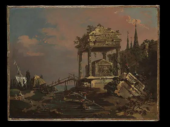 Imaginary View with a Tomb by the Lagoon, Canaletto, early 1740s, oil on canvas