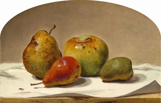Three Pears and an Apple, Eastman Johnson, 1857, oil on board