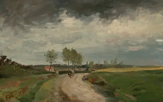 Landscape, Distant Village, Charles-François Daubigny, c. 1870/1875, oil on wood
