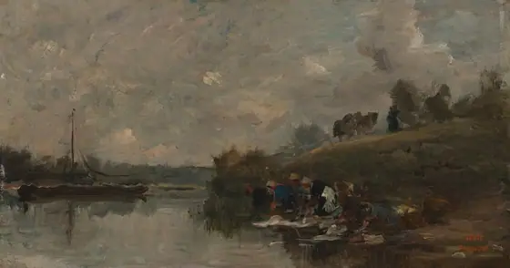 Auvers (Washerwomen), Charles-François Daubigny, 1861, oil on wood