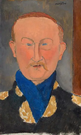 This painting is a portrait showing a man from the chest up.
