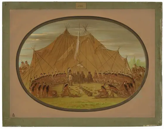 A Dog Feast - Sioux, George Catlin, 1861/1869, oil on card mounted on paperboard