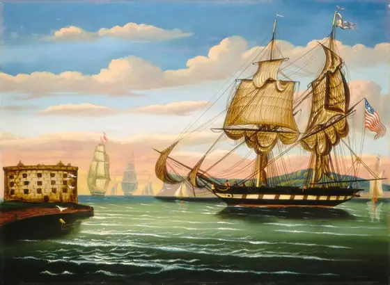 Bay of New York, Sunset, Thomas Chambers, mid 19th century, oil on canvas
