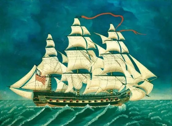 Ship in Full Sail, T. Davies, 1827, oil on canvas