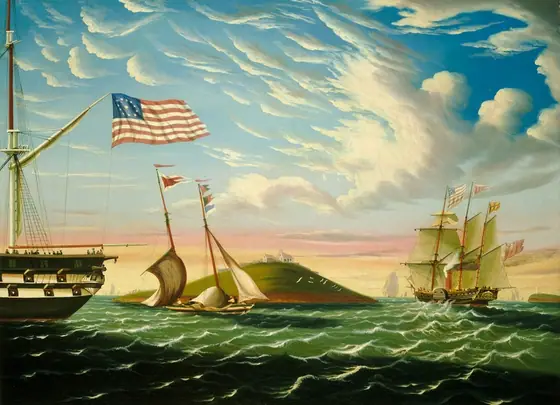 Boston Harbor, Thomas Chambers, mid 19th century, oil on canvas