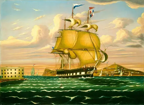 Packet Ship Passing Castle Williams, New York Harbor, Thomas Chambers, mid 19th century, oil on canvas