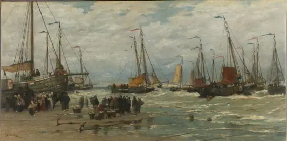 Fishing Pinks in Breaking Waves, Hendrik Willem Mesdag, c. 1875 - c. 1885, oil on canvas
