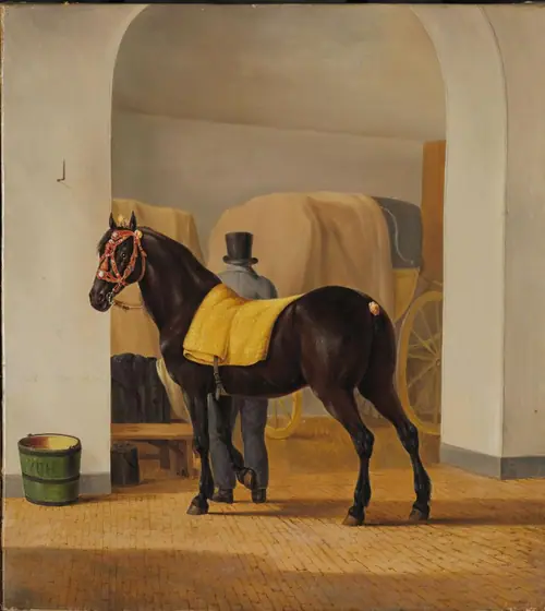 Adriaan van der Hoop’s Trotter ‘De Rot’ at the Coach House, Anthony Oberman, 1828, oil on canvas