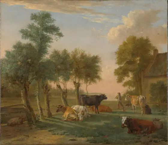 Cows in a Meadow near a Farm, Paulus Potter, 1653, oil on canvas