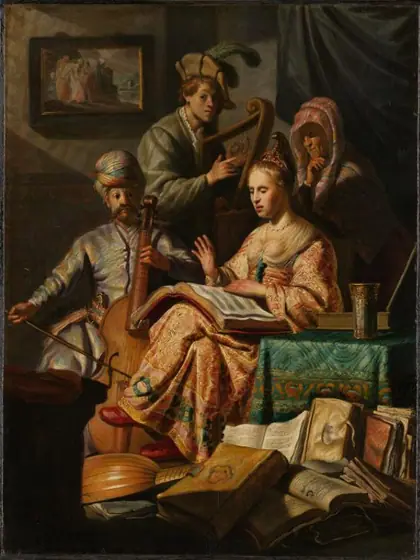 Musical Company, Rembrandt van Rijn, 1626, oil on panel