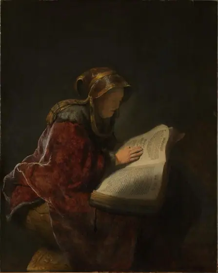Old Woman Reading, Probably the Prophetess Anna, Rembrandt van Rijn, 1631, oil on panel